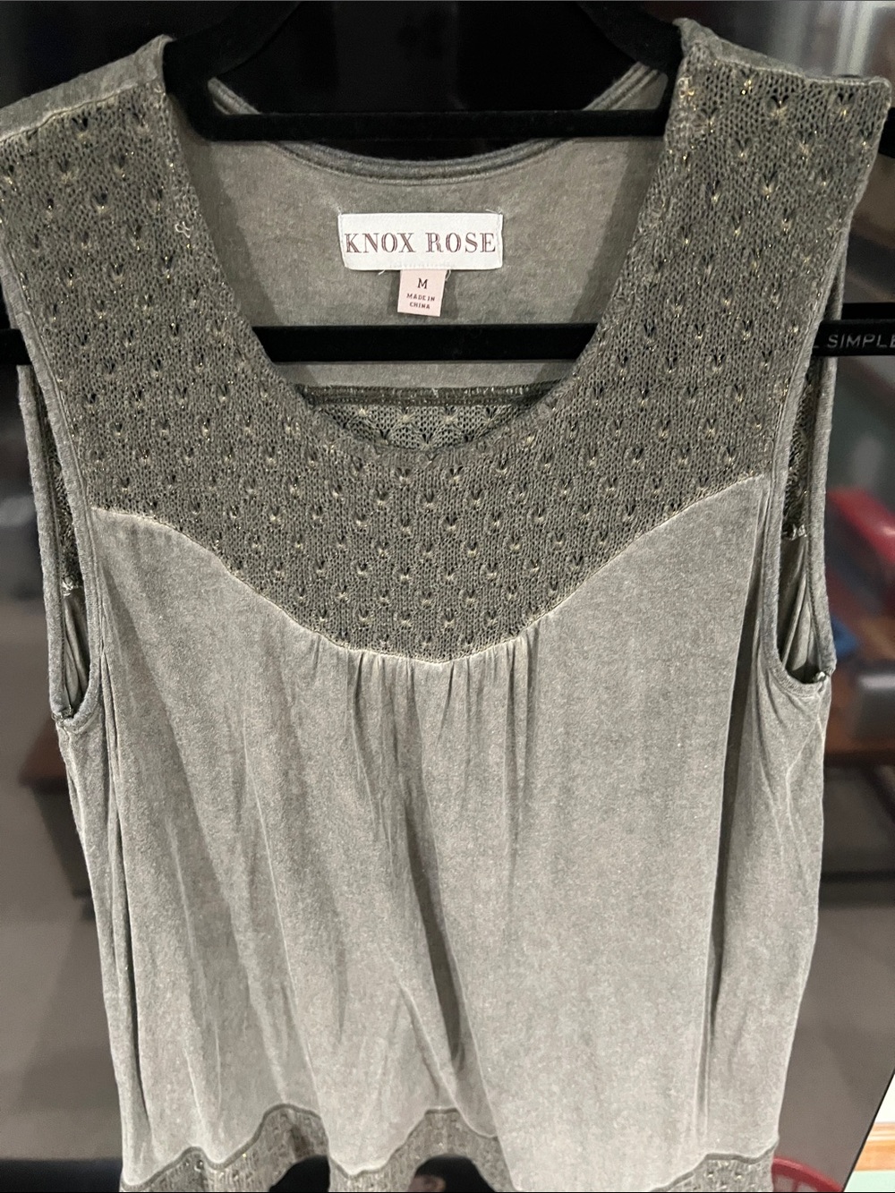 Knox Rose Gray Knit Yoke Sleeveless Tank